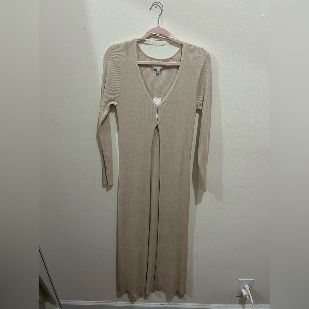 Beige Long Sleeve Duster / Cardigan - Pink Rose